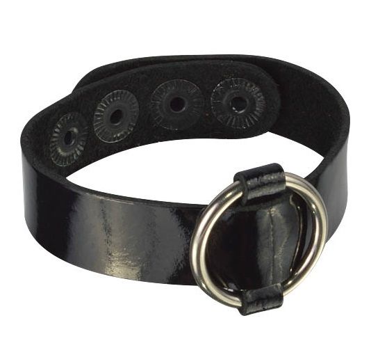 Черный лаковый кожаный браслет с колечком, фото 1