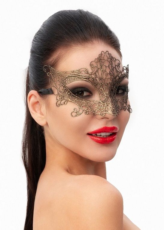 Роскошная золотистая женская карнавальная маска, фото 1