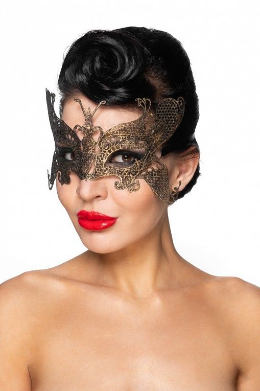 Золотистая карнавальная маска  Турайс, фото 1