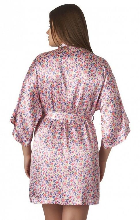 Короткий халат-кимоно с цветочным рисунком, фото 3