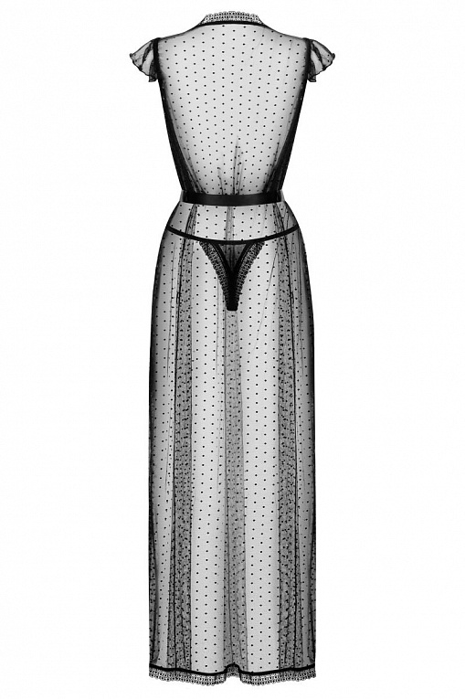 Восхитительный длинный полупрозрачный пеньюар с атласным поясом, фото 1