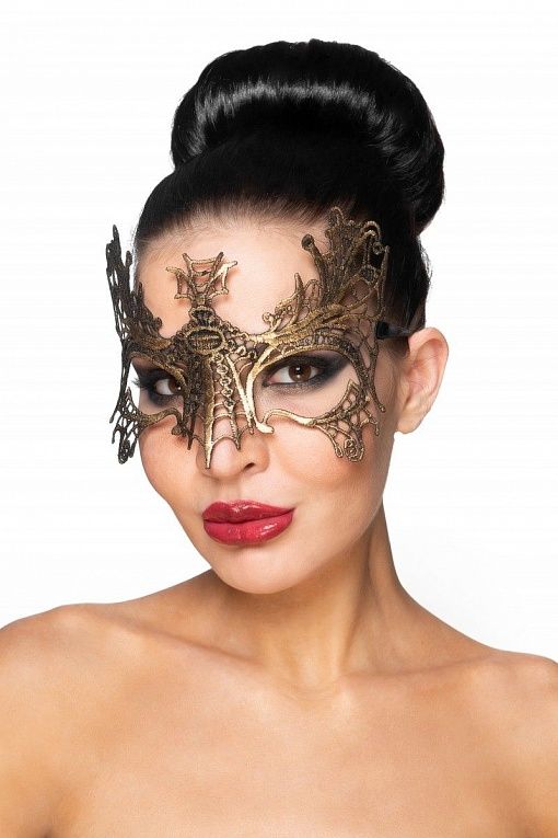 Золотистая карнавальная маска  Селена, фото 1
