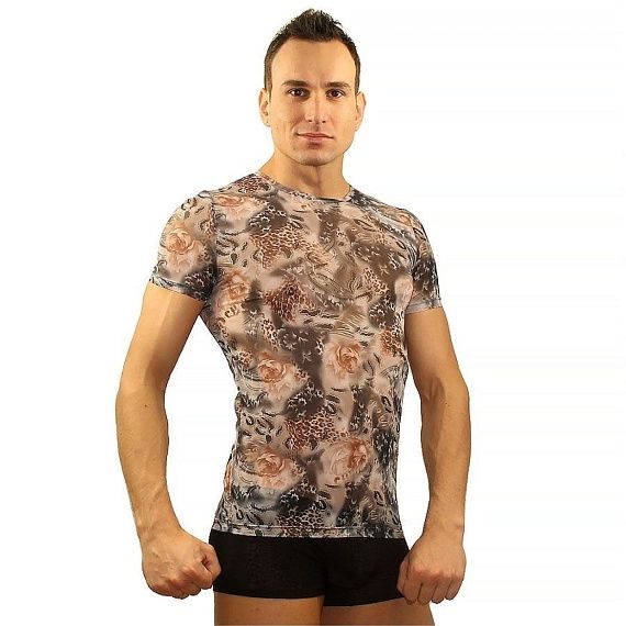 Облегающая серая мужская футболка Leopard с принтом, фото 1
