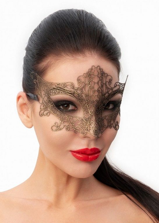 Роскошная золотистая женская карнавальная маска, фото 1