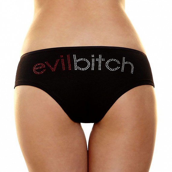 Трусики-слип с надписью стразами Evil bitch, фото 1