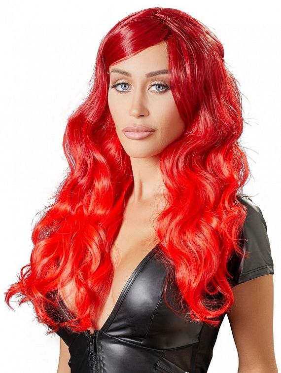 Ярко-красный парик с волнистыми волосами, фото 1