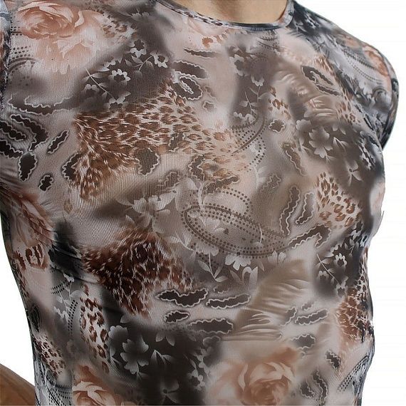 Облегающая серая мужская футболка Leopard с принтом, фото 1