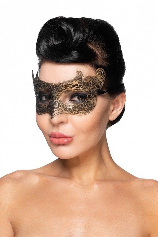 Золотистая карнавальная маска  Шедар, фото 1