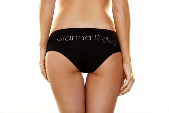 Трусики-слип с надписью стразами Wanna Ride, фото 1
